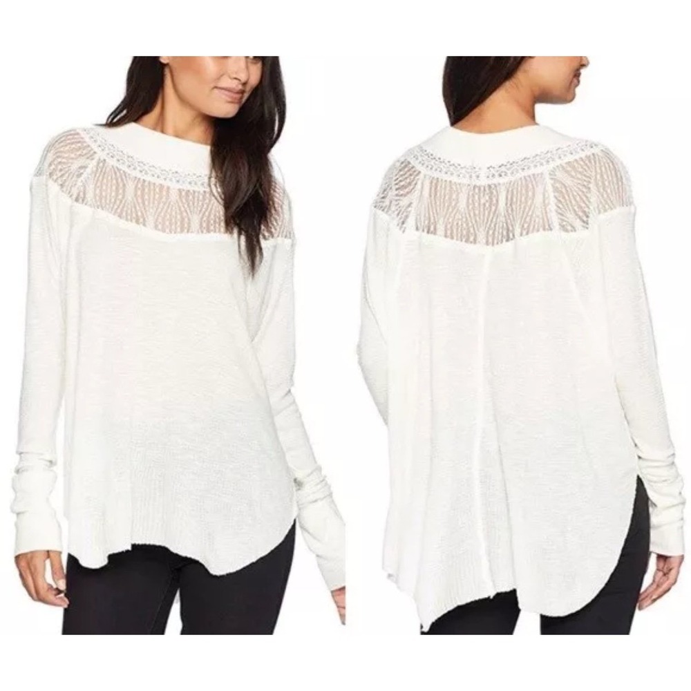 Free people Spring Valley Lace Trim Ivory Knit Top Oversized Size XS